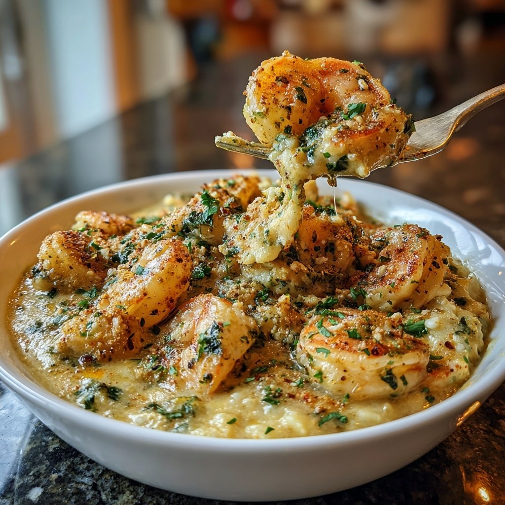 Scharfe Garnelen Blumenkohlbrei Grünkohl