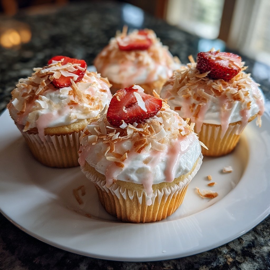 Tropical Strawberry Coconut Cupcakes