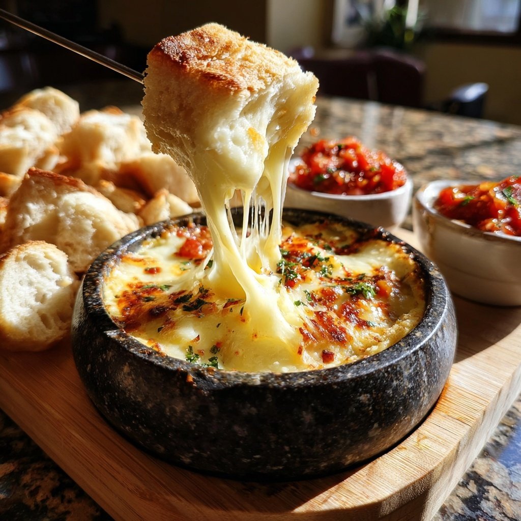 Öl Fondue mit verschiedenen Dips