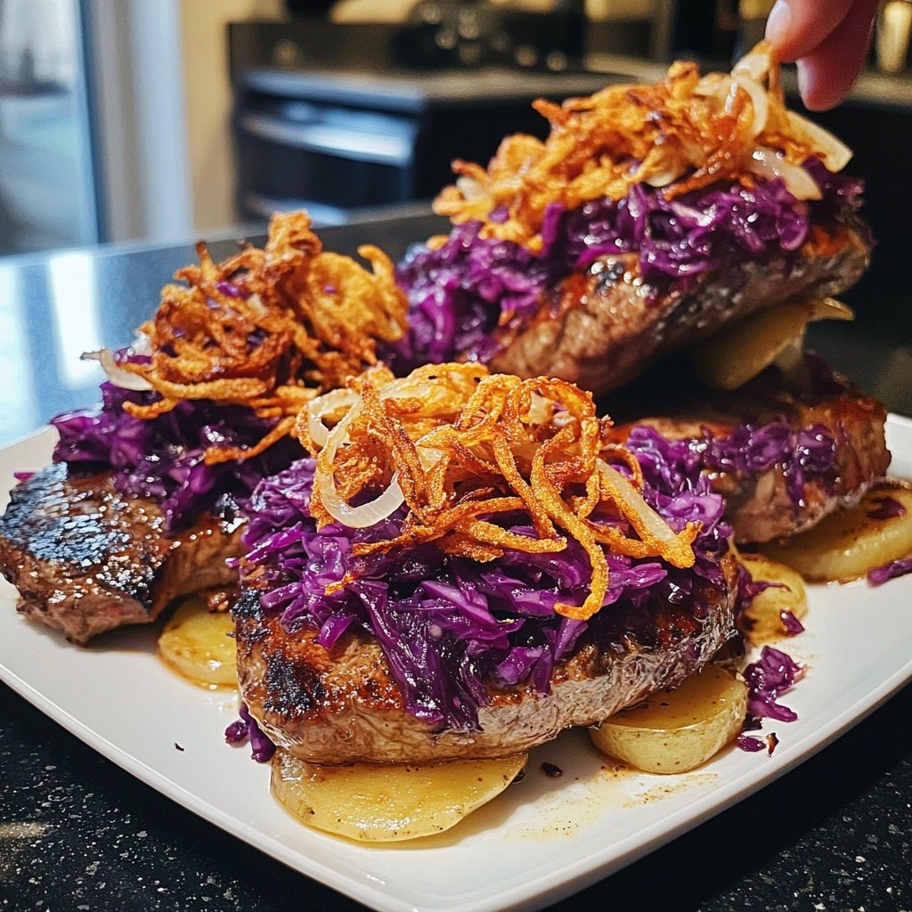 Rotkohl-Steaks mit Kartoffeln
