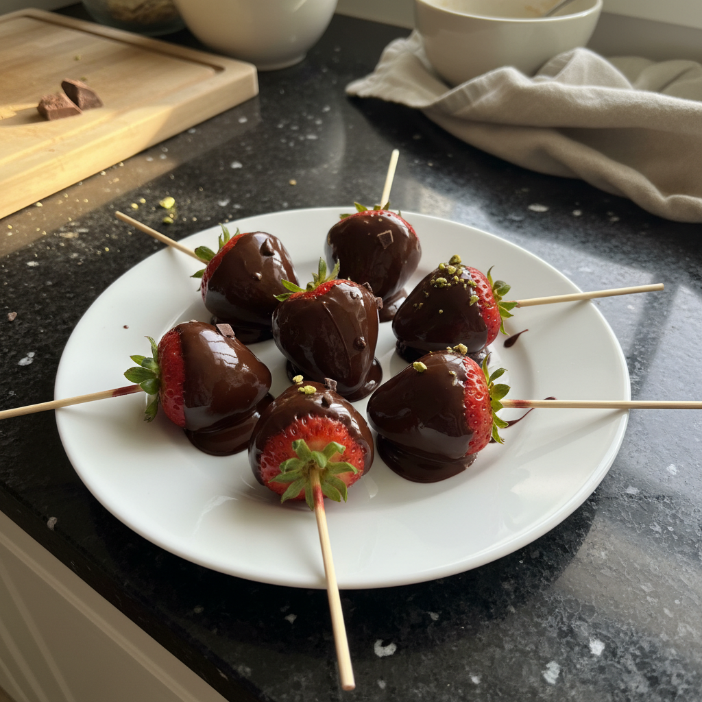 Schokoladen Überzogene Erdbeer Pops