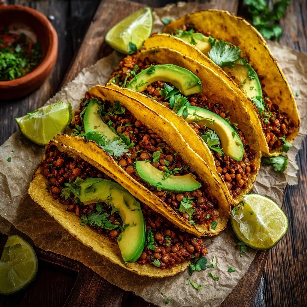 Würzige Linsen Tacos mit Avocado