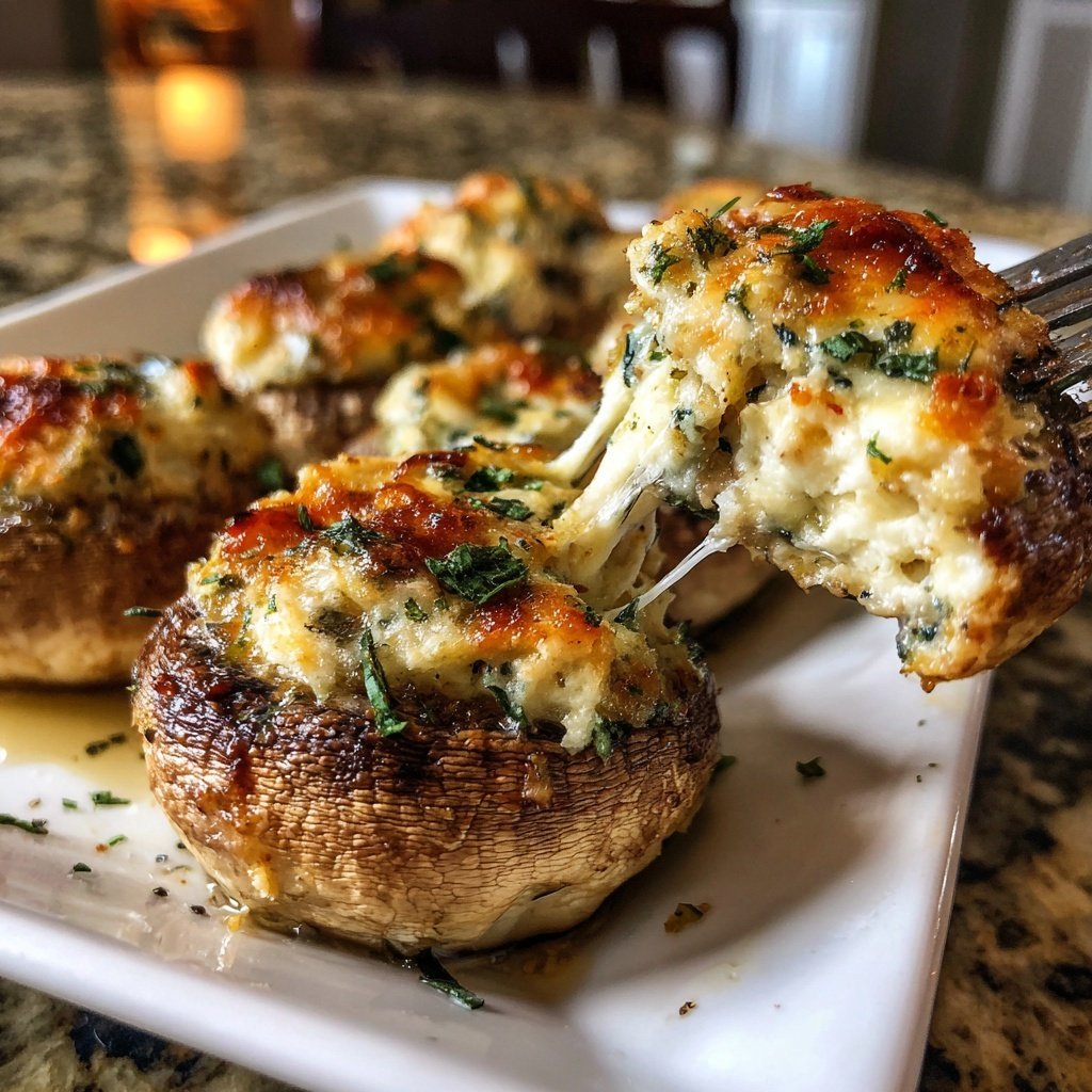 Krabben Kuchen gefüllte Pilze