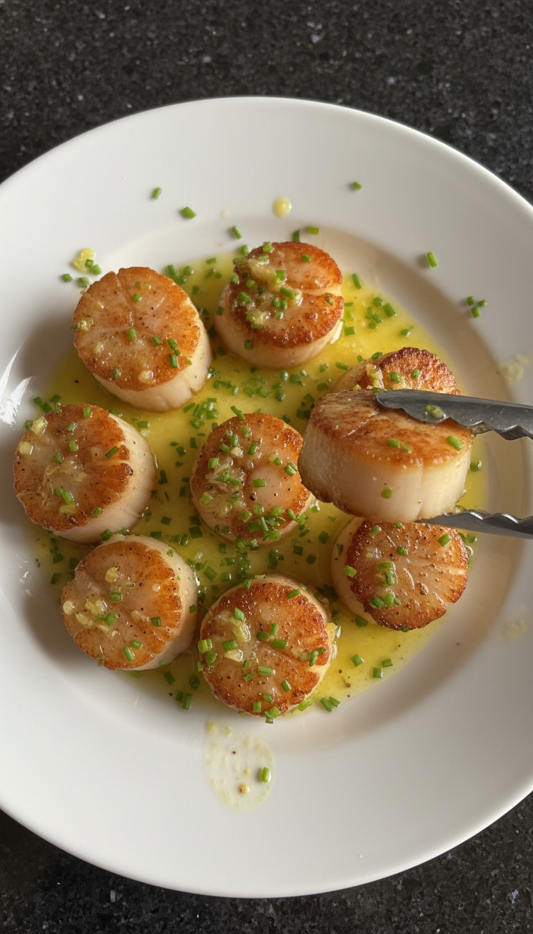 Zitronen Schnittlauch Gebratene Jakobsmuscheln​