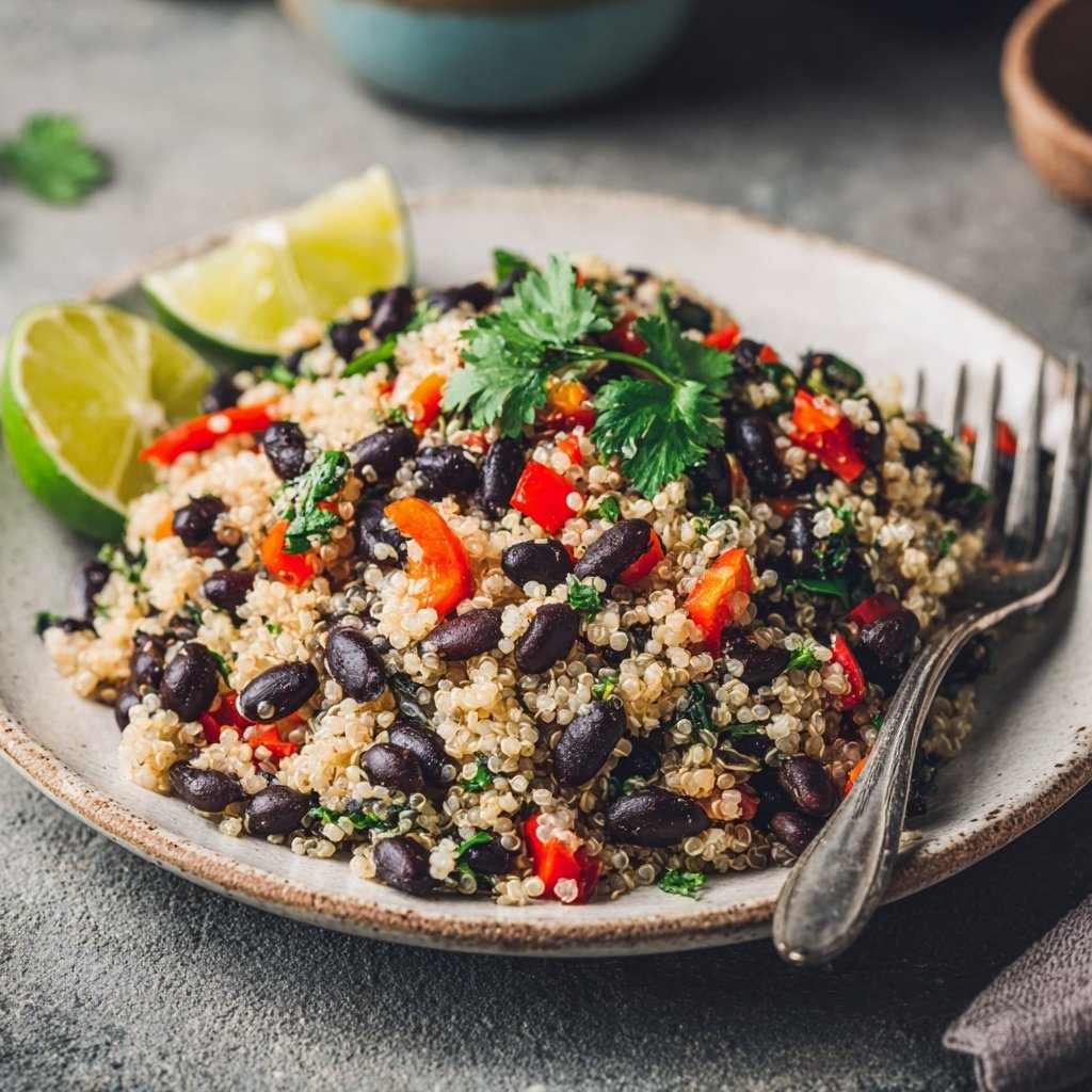 Herzhafter Quinoa Schwarze Bohnen Salat