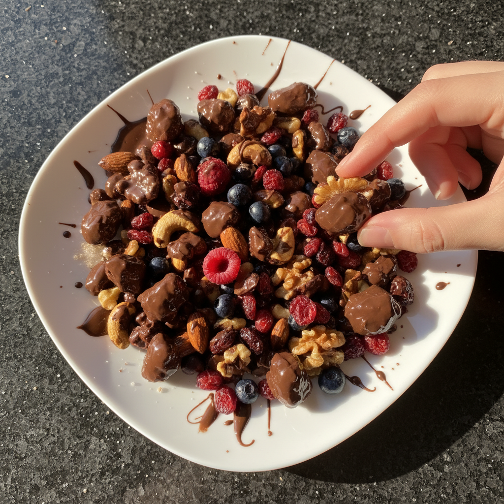 Schokoladenüberzogene Nuss und Beeren Mischung