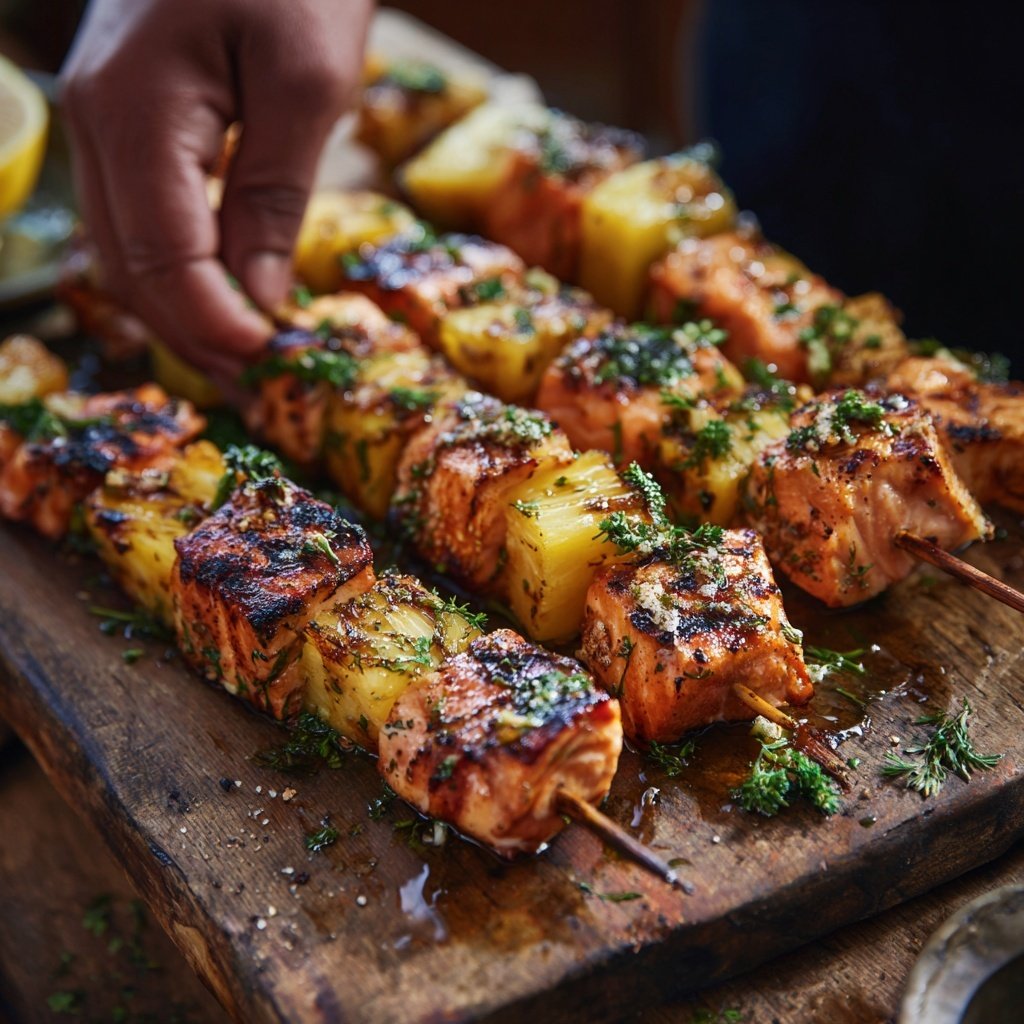 Ananas-Ingwer-Lachs-Spieße