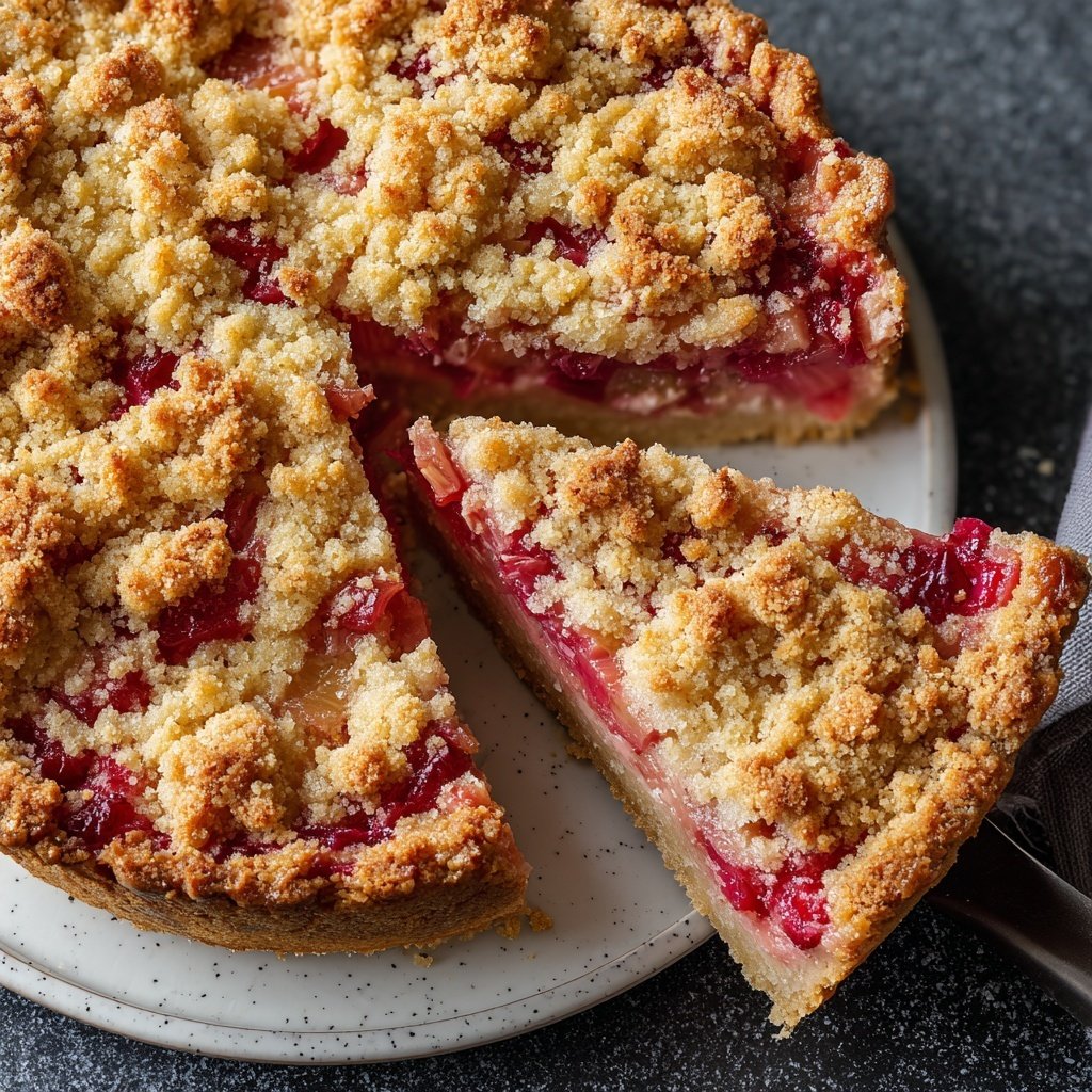 Rhabarber-Rosen-Crumble-Schnitten