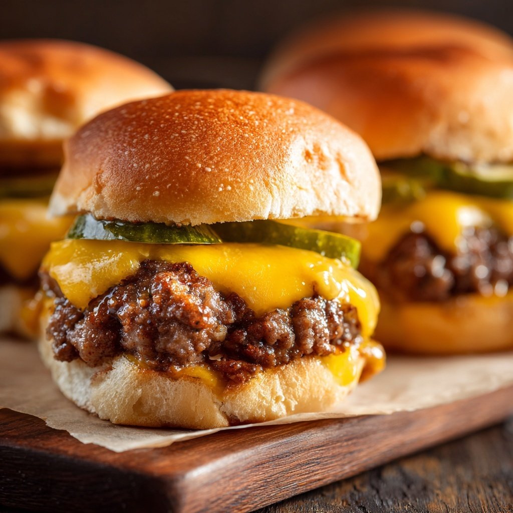 Mini Cheeseburger Slider mit Gurken
