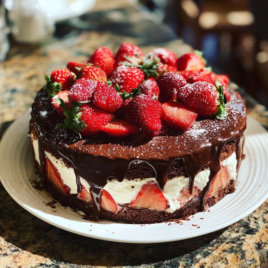 Milchschokoladen-Erdbeervergnügen-Kuchen