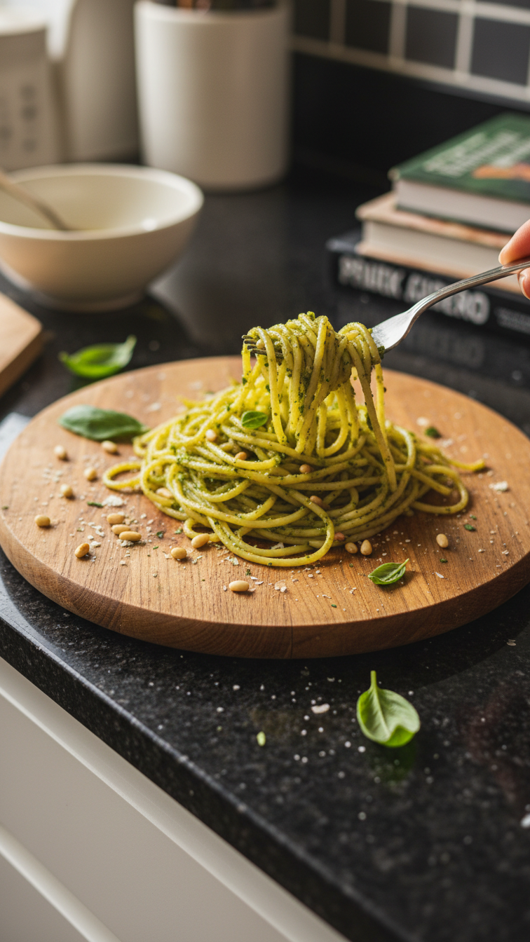 Pesto Pasta mit Liebe zubereitet