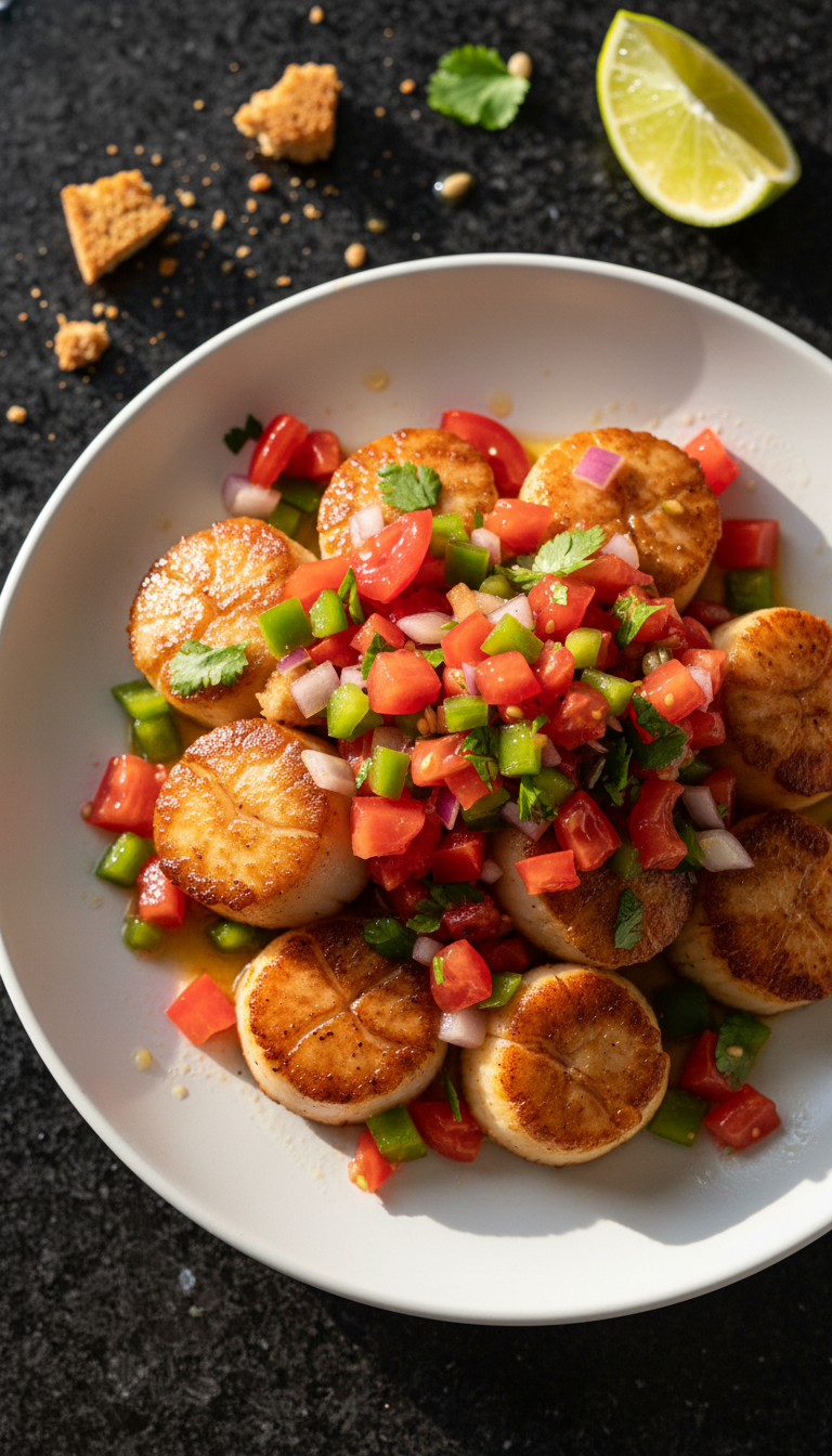 Einfache Jakobsmuscheln mit Tomaten Salsa