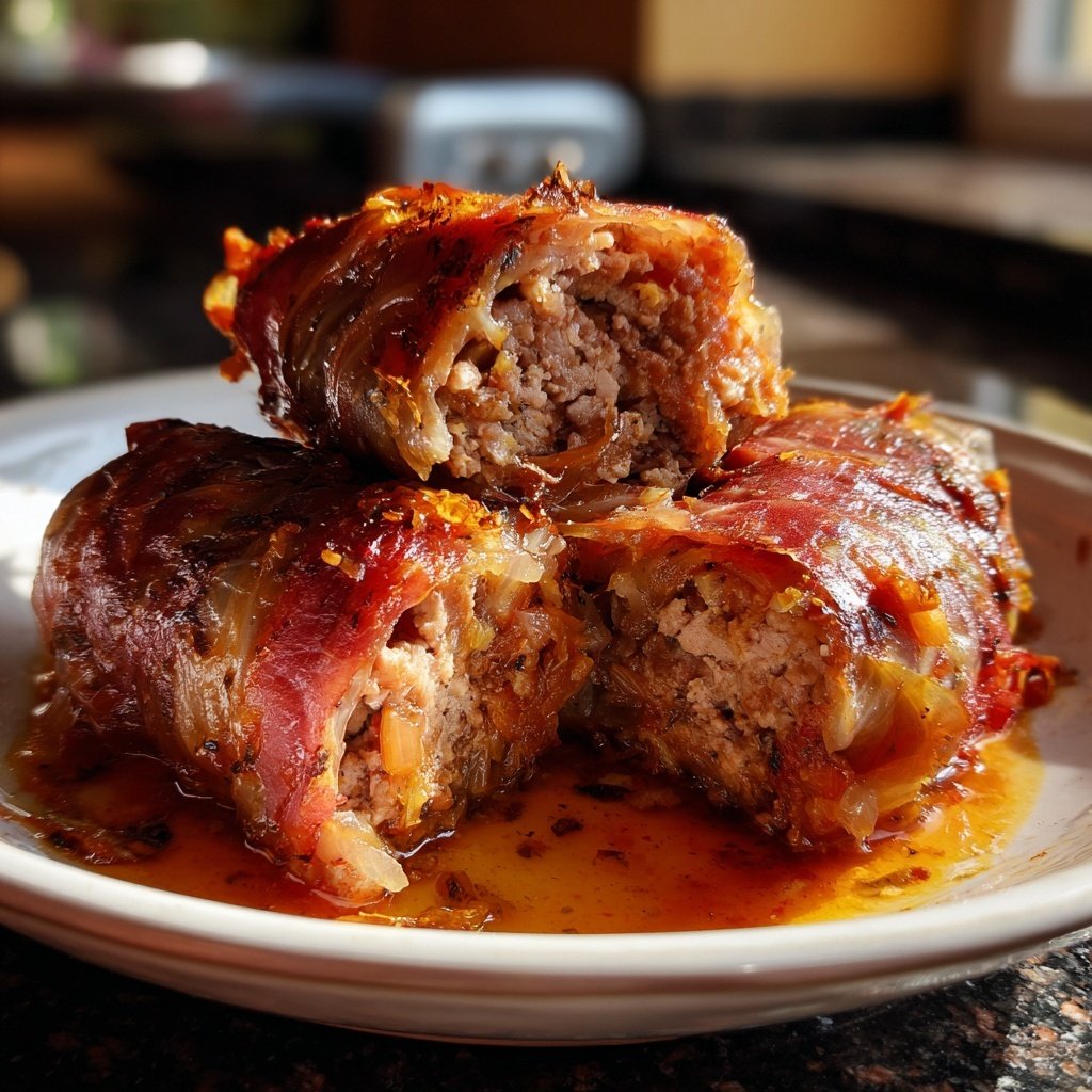 Rotkohl Krautwickel in herzhafter Sosse